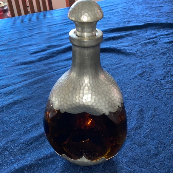 KMD Royal Holland Daalderop Pewter & Amber Pinched Glass Bottle Decanter - Picture 1 of 13